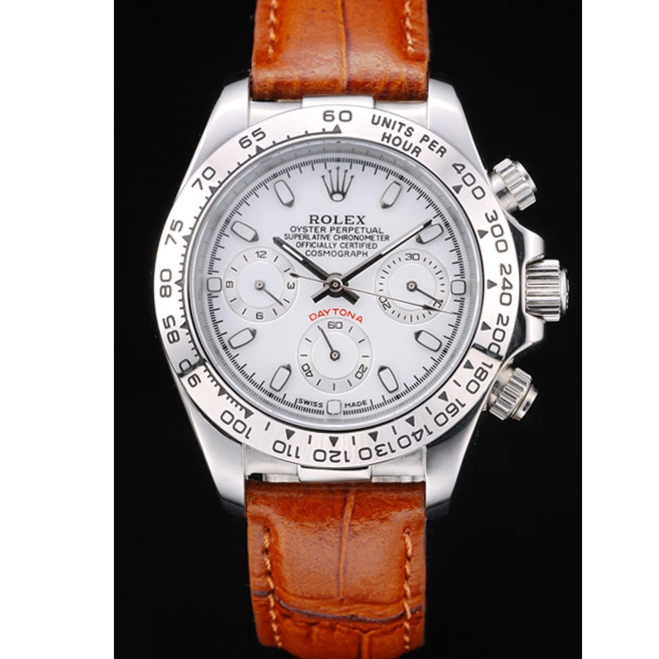 AAA Replica Watches Strap Leather Steel Stainless Case Rolex Tachymeter Brown White Dial Lady Daytona 0624